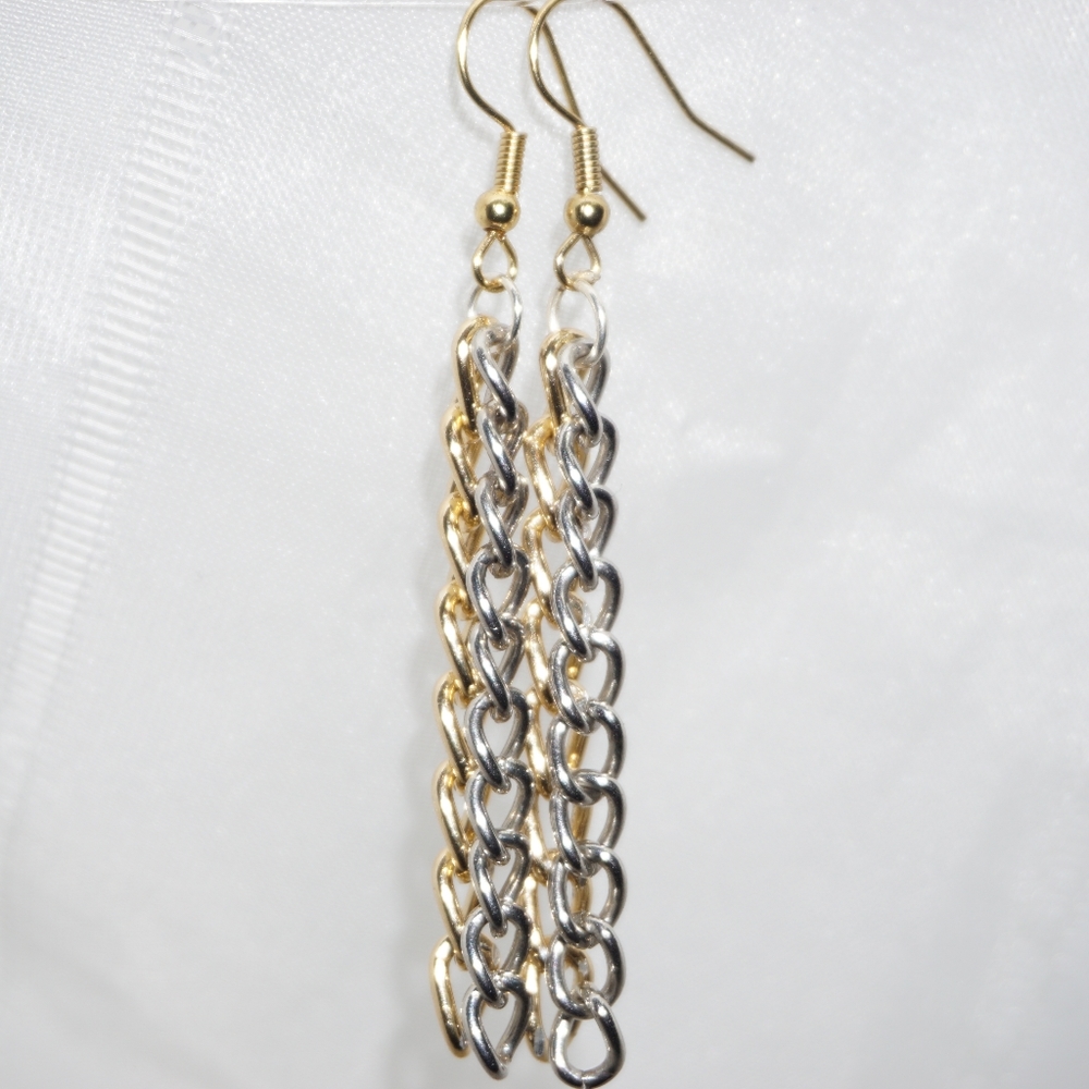 2 1/2 inch  Gold and silver colored chain earrings